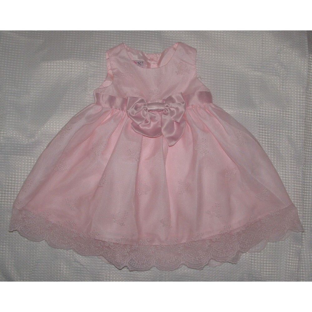 Girls Sz 3-6 Months Light Pink Sleeveless Lacy Lined Church Dress KATIE M